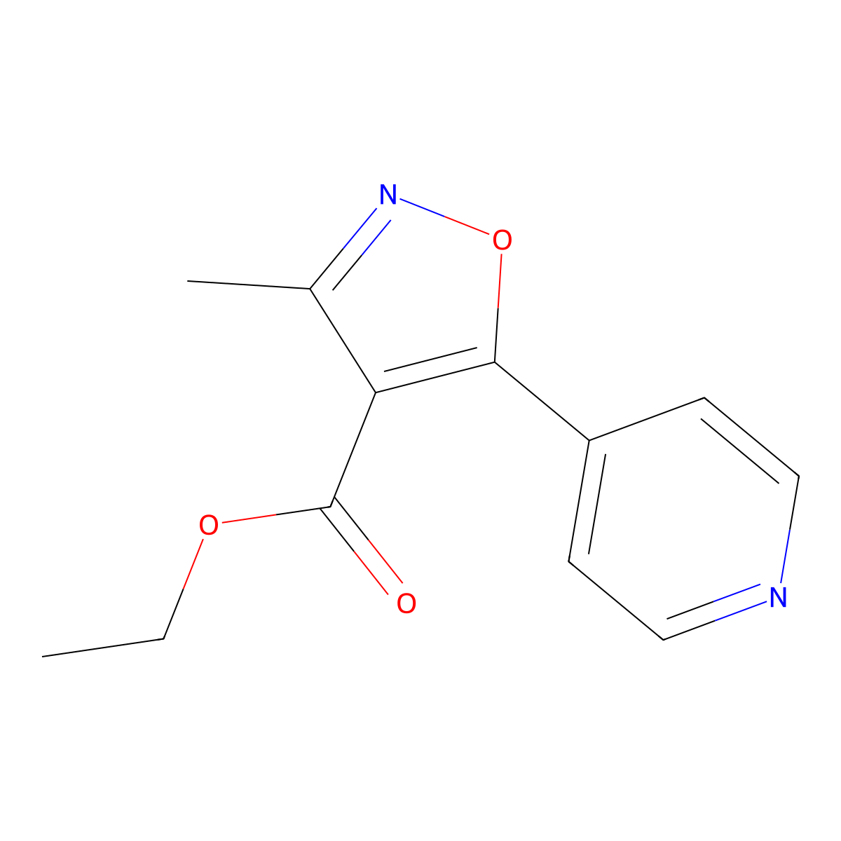 Ethyl 3-methyl-5-(pyridin-4-yl)-1,2-oxazole-4-carboxylate molecular structure, CAS 7186-63-2
