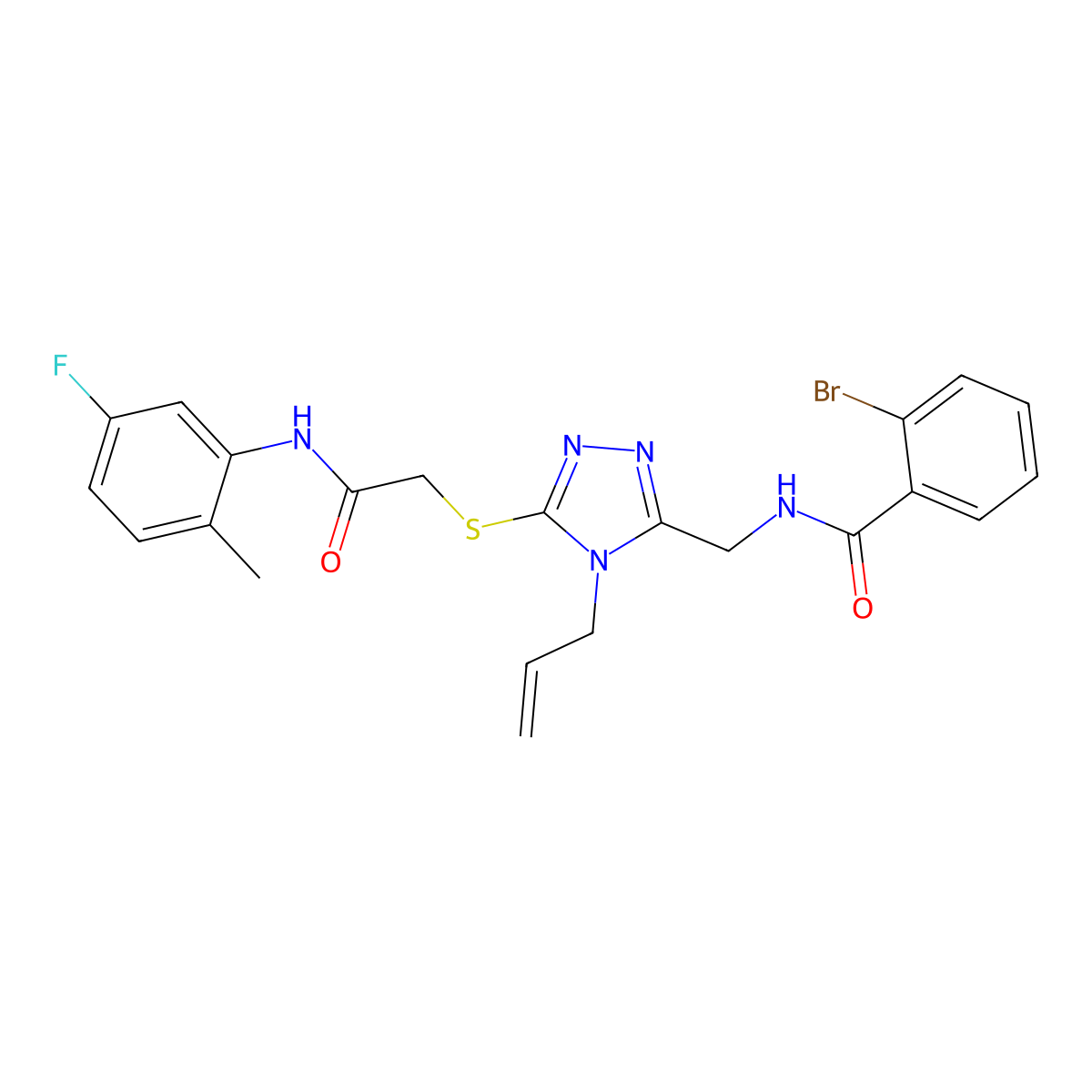 2-bromo-N-[[5-[2-(5-fluoro-2-methylanilino)-2-oxoethyl]sulfanyl-4-prop-2-enyl-1,2,4-triazol-3-yl]methyl]benzamide molecular structure, CAS 718600-30-7