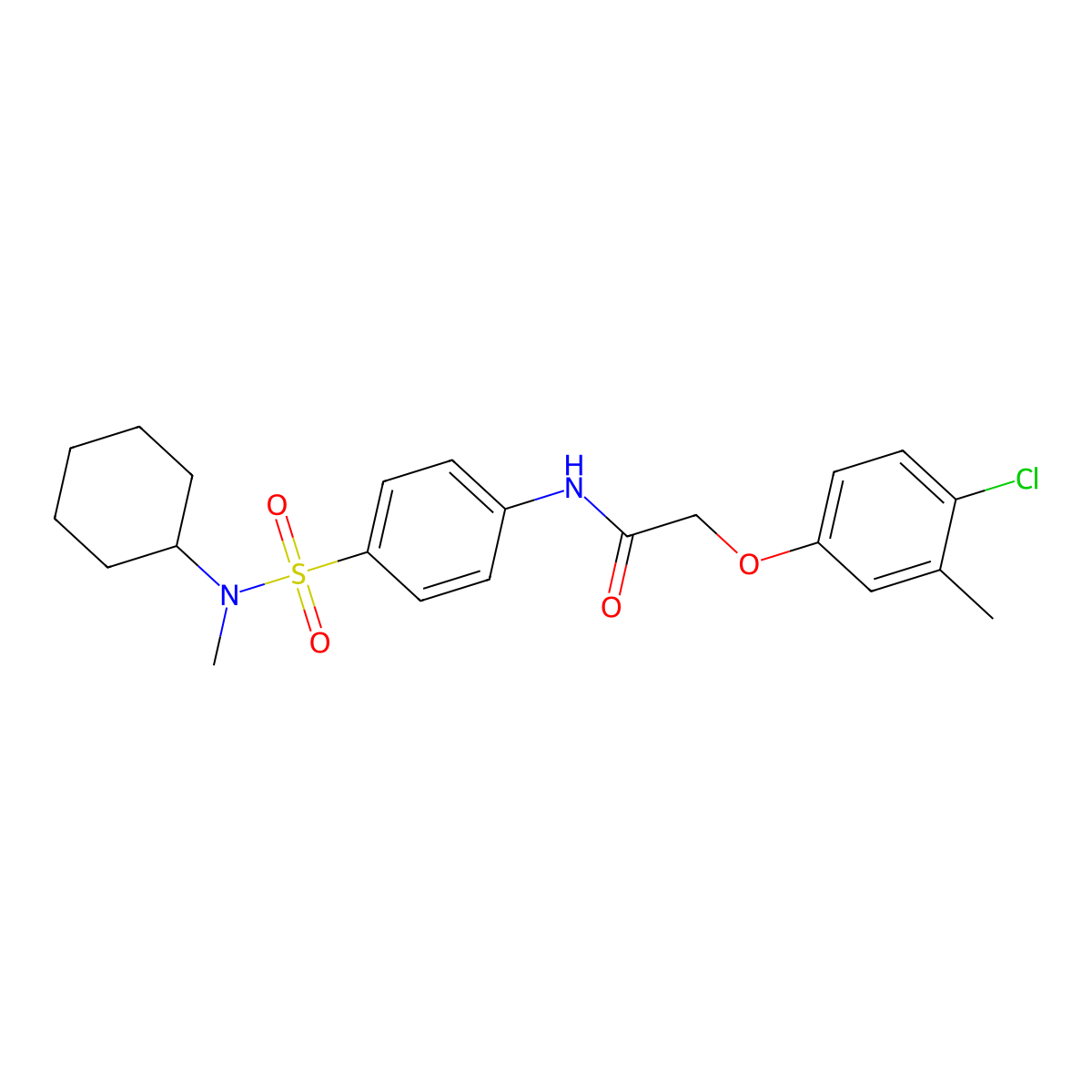 2-(4-chloro-3-methylphenoxy)-N-(4-{[cyclohexyl(methyl)amino]sulfonyl}phenyl)acetamide molecular structure, CAS 718600-32-9