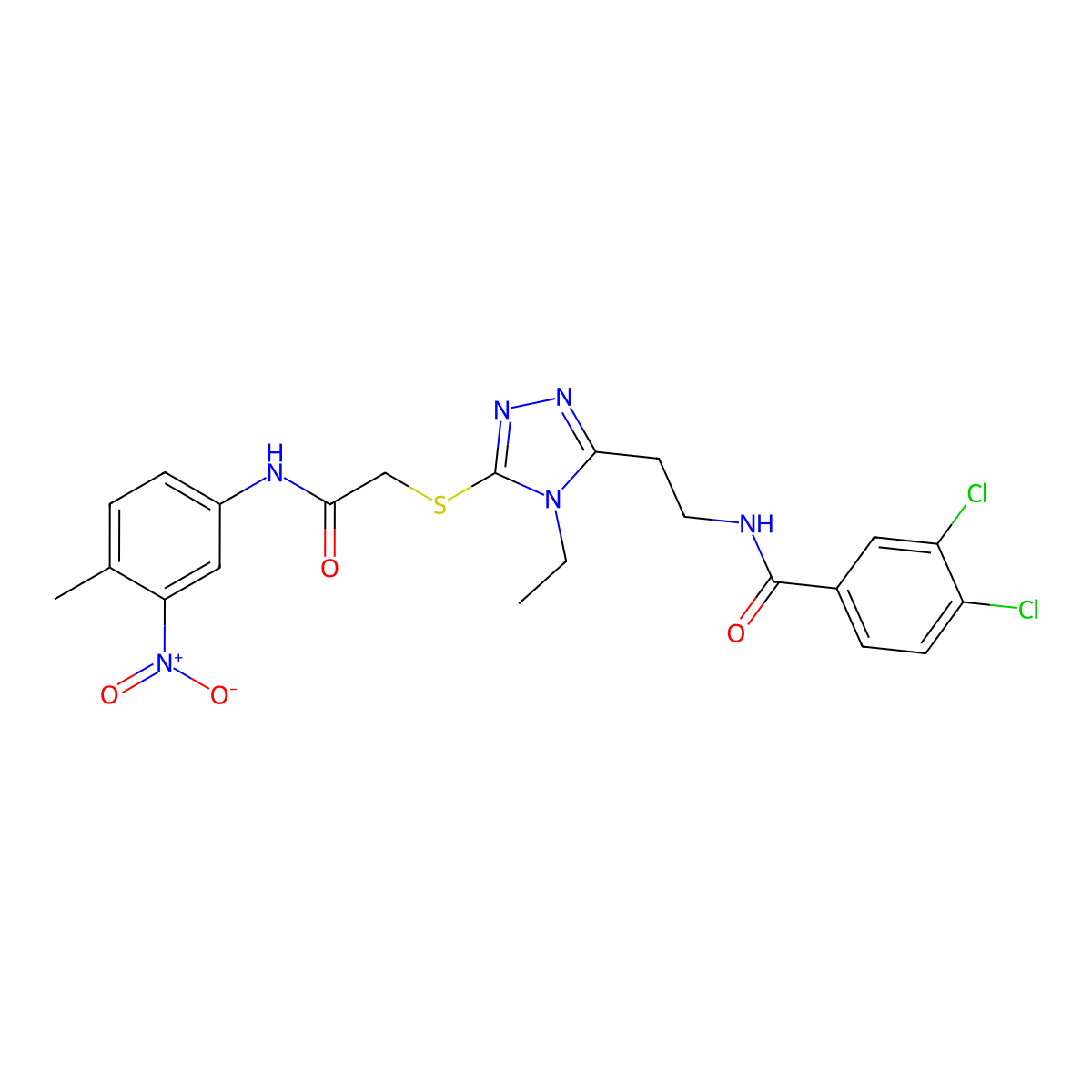 3,4-dichloro-N-[2-[4-ethyl-5-[2-(4-methyl-3-nitroanilino)-2-oxoethyl]sulfanyl-1,2,4-triazol-3-yl]ethyl]benzamide molecular structure, CAS 718600-35-2