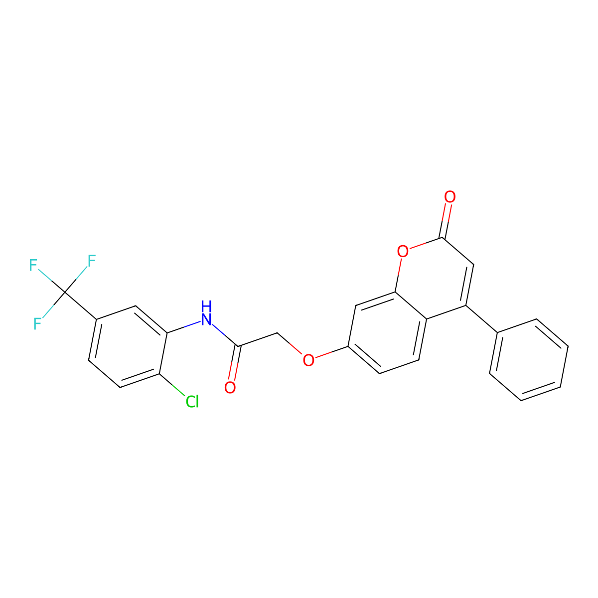 N-[2-chloro-5-(trifluoromethyl)phenyl]-2-(2-oxo-4-phenylchromen-7-yl)oxyacetamide molecular structure, CAS 718600-38-5