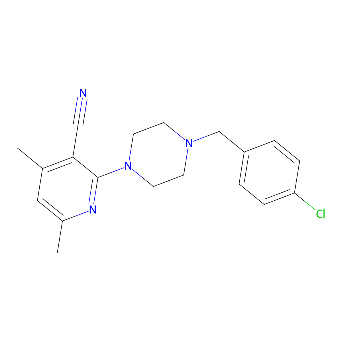 2-[4-(4-Chlorobenzyl)piperazin-1-yl]-4,6-dimethylpyridine-3-carbonitrile molecular structure, CAS 718600-45-4
