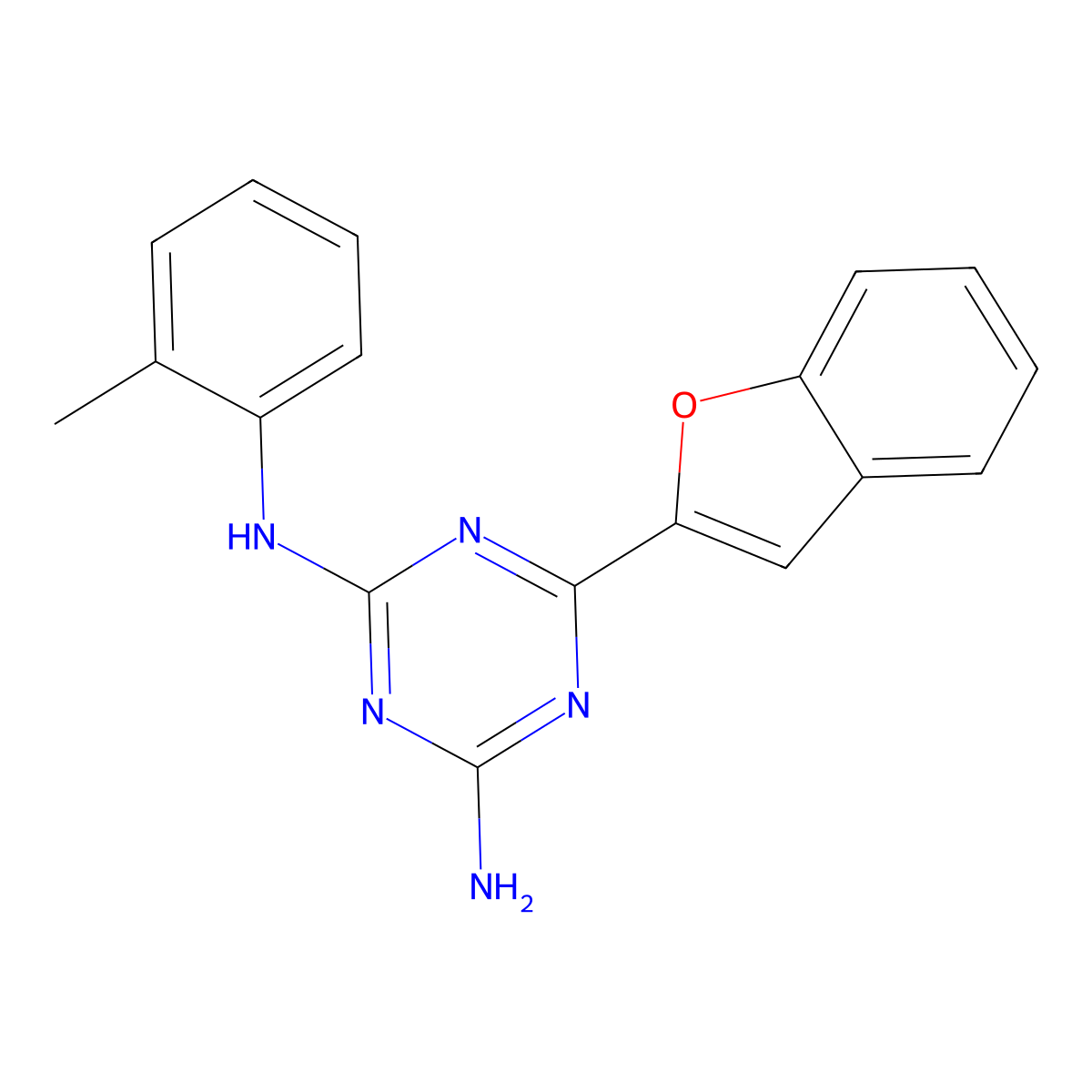 6-(1-benzofuran-2-yl)-N-(2-methylphenyl)-1,3,5-triazine-2,4-diamine molecular structure, CAS 718600-75-0