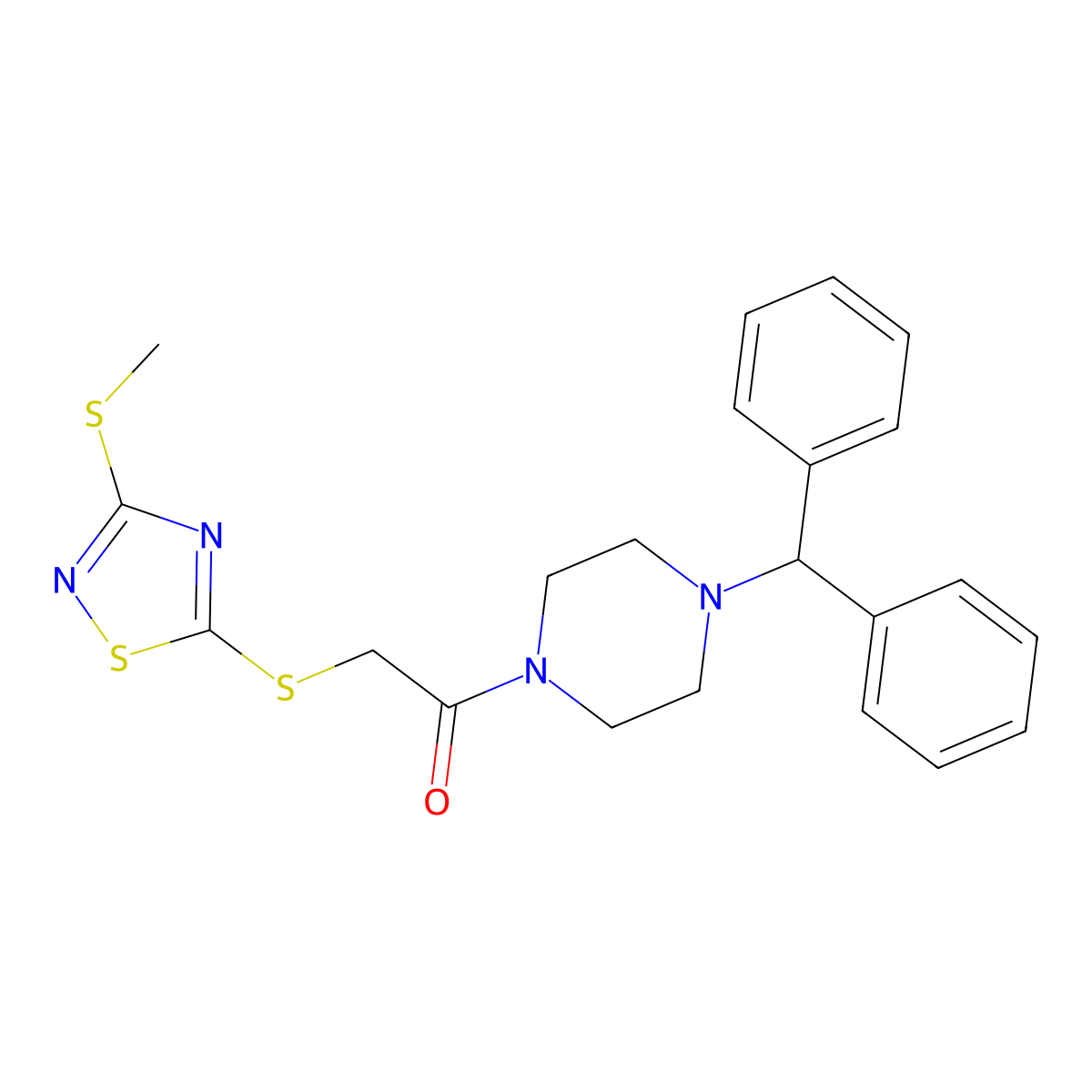 1-(4-Benzhydrylpiperazin-1-yl)-2-[(3-methylsulfanyl-1,2,4-thiadiazol-5-yl)sulfanyl]ethanone molecular structure, CAS 718600-90-9