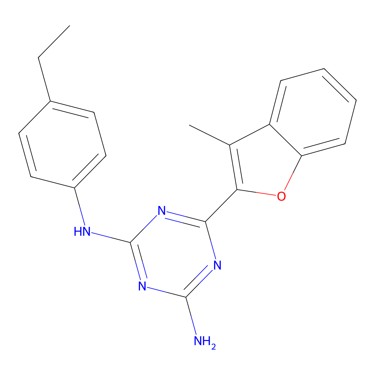 N-(4-ethylphenyl)-6-(3-methyl-1-benzofuran-2-yl)-1,3,5-triazine-2,4-diamine molecular structure, CAS 718601-10-6