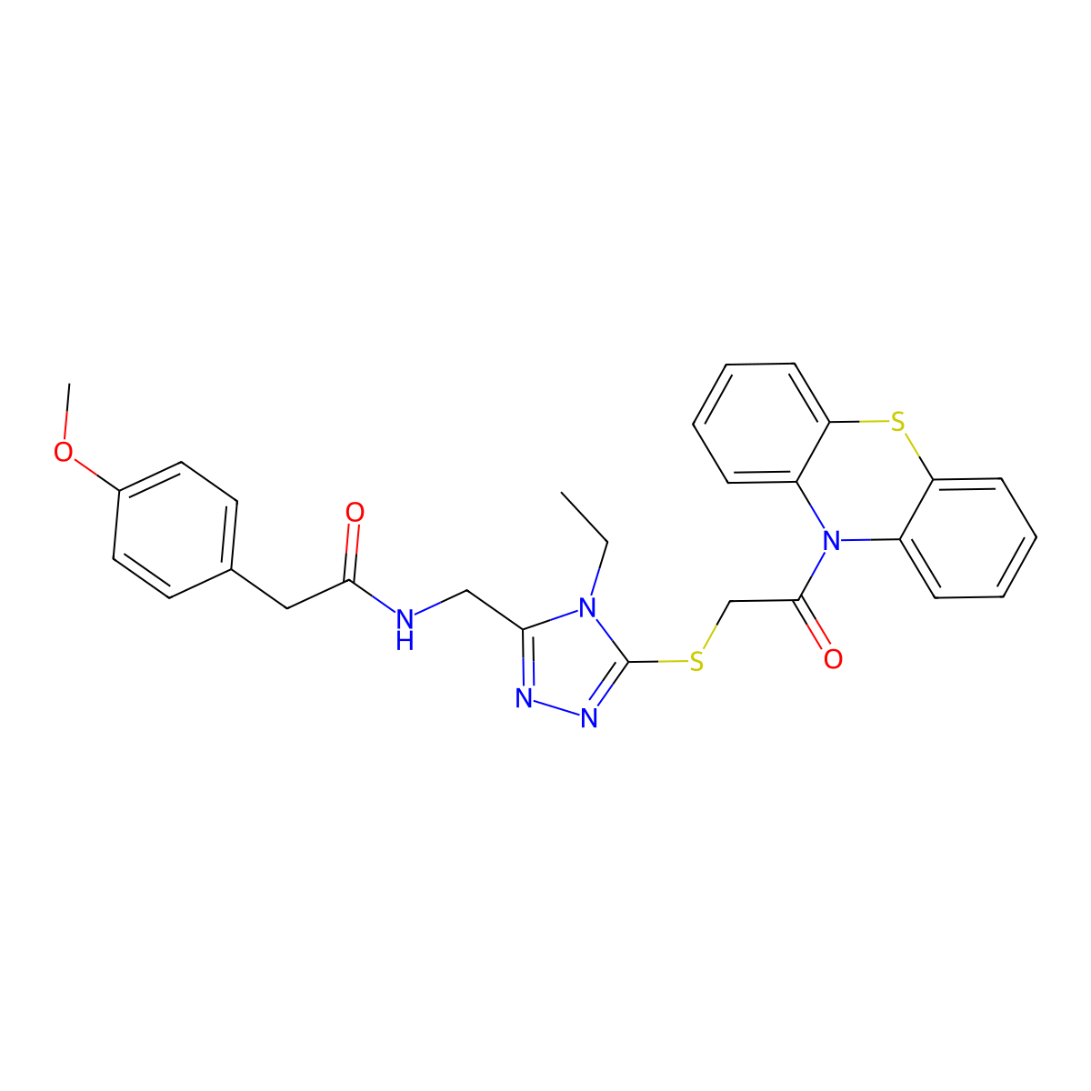 N-[[4-ethyl-5-(2-oxo-2-phenothiazin-10-ylethyl)sulfanyl-1,2,4-triazol-3-yl]methyl]-2-(4-methoxyphenyl)acetamide molecular structure, CAS 718601-51-5