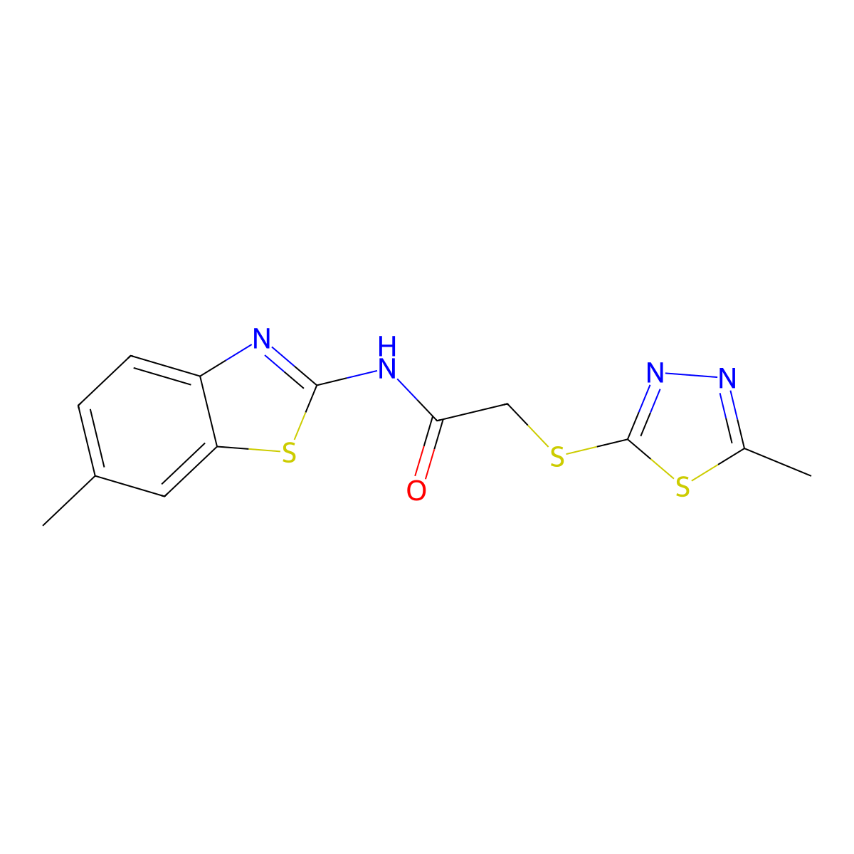 N-(6-methyl-1,3-benzothiazol-2-yl)-2-[(5-methyl-1,3,4-thiadiazol-2-yl)sulfanyl]acetamide molecular structure, CAS 718601-62-8