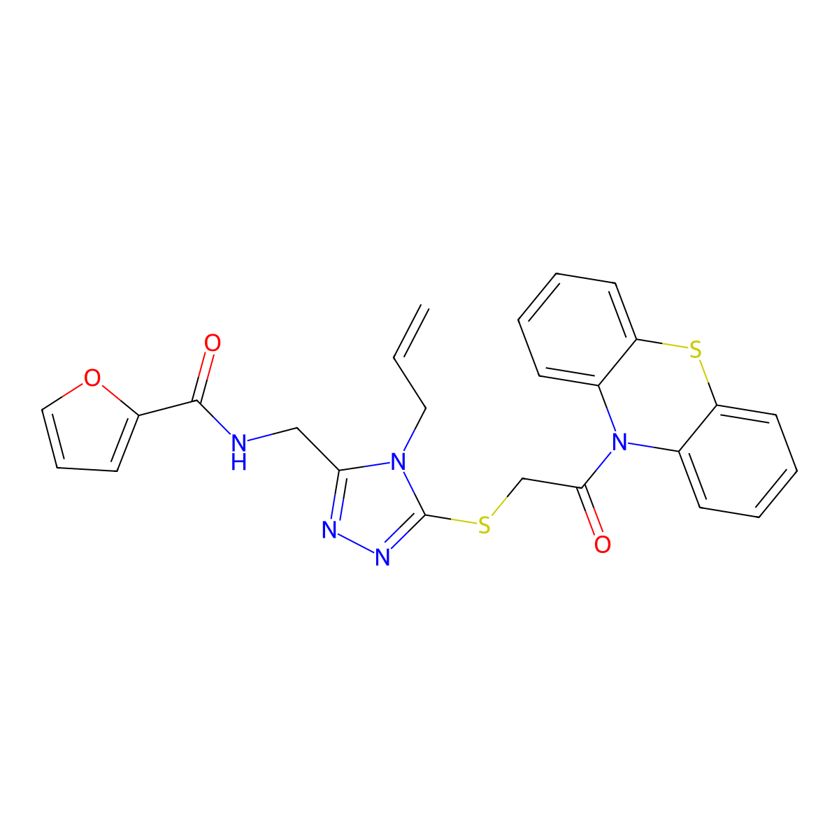 N-[[5-(2-oxo-2-phenothiazin-10-ylethyl)sulfanyl-4-prop-2-enyl-1,2,4-triazol-3-yl]methyl]furan-2-carboxamide molecular structure, CAS 718601-77-5