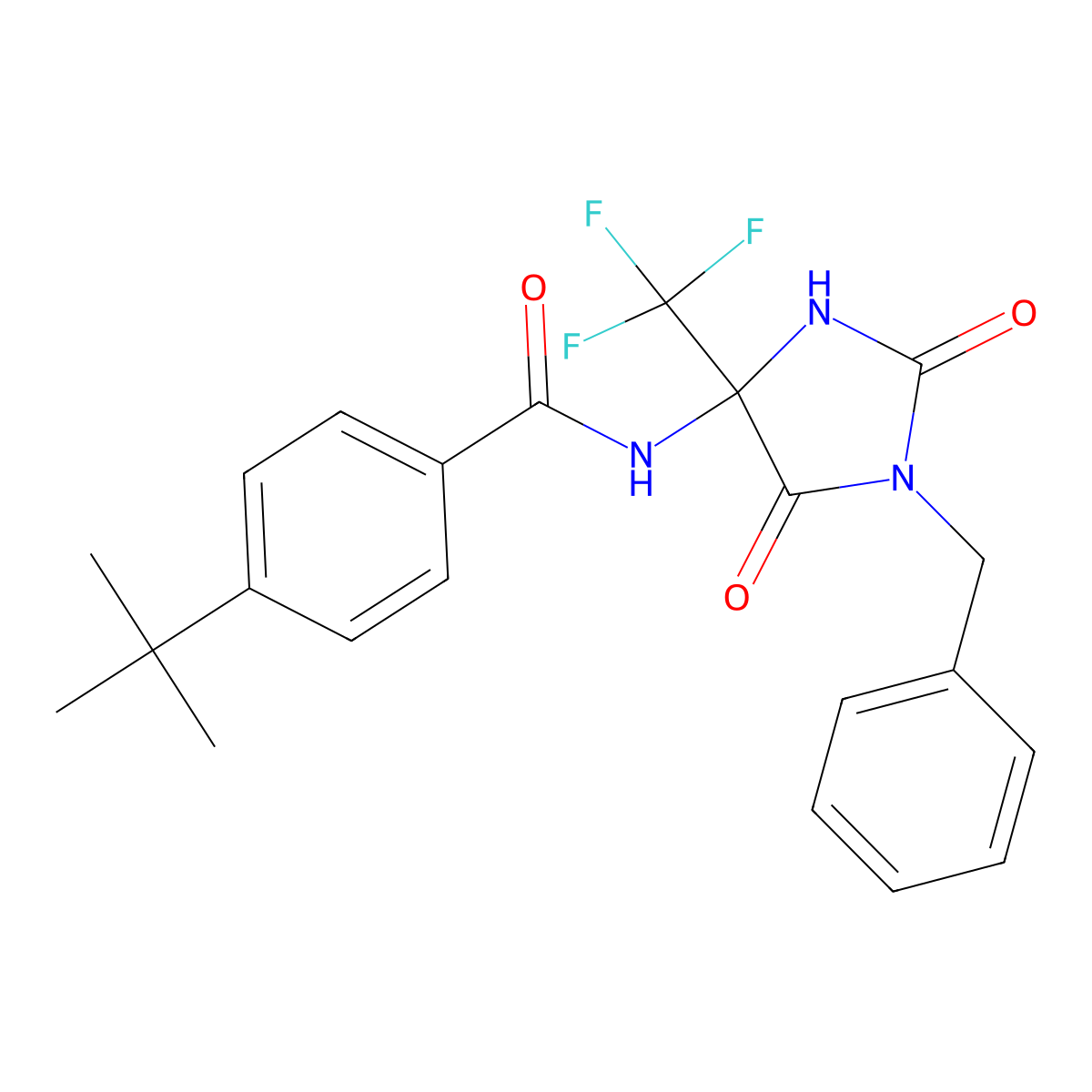 N-[1-benzyl-2,5-dioxo-4-(trifluoromethyl)imidazolidin-4-yl]-4-tert-butylbenzamide molecular structure, CAS 718601-80-0