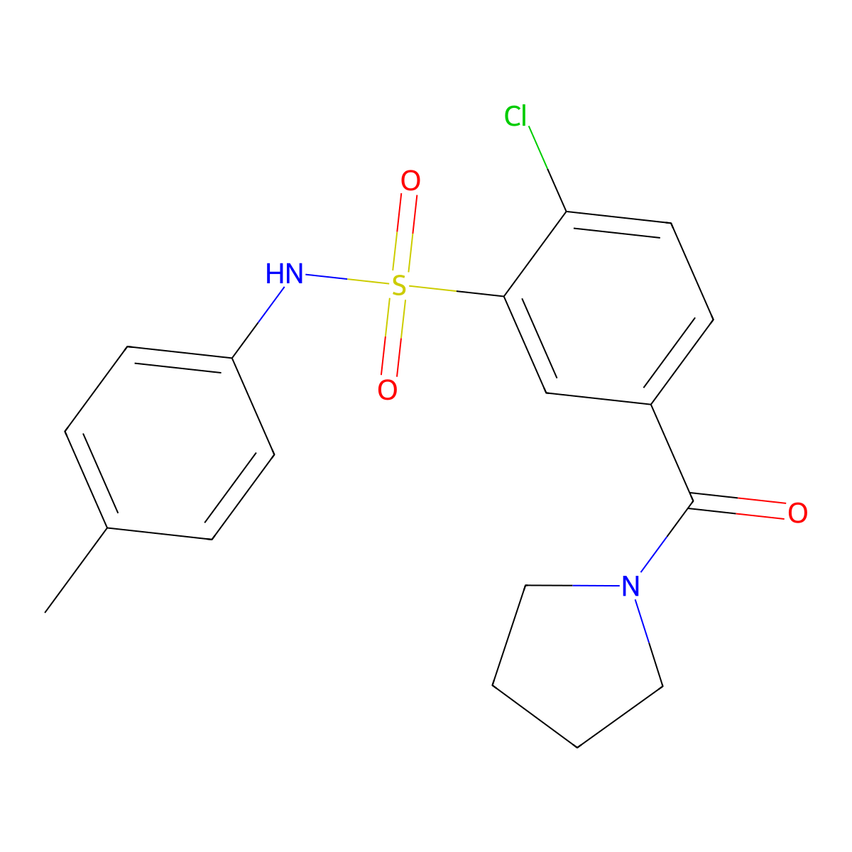2-chloro-N-(4-methylphenyl)-5-(pyrrolidine-1-carbonyl)benzenesulfonamide molecular structure, CAS 718601-95-7