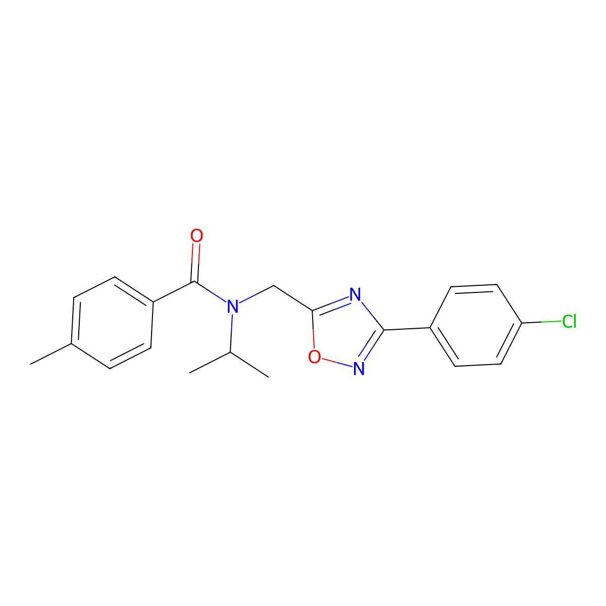 N-[[3-(4-chlorophenyl)-1,2,4-oxadiazol-5-yl]methyl]-4-methyl-N-propan-2-ylbenzamide molecular structure, CAS 718602-11-0