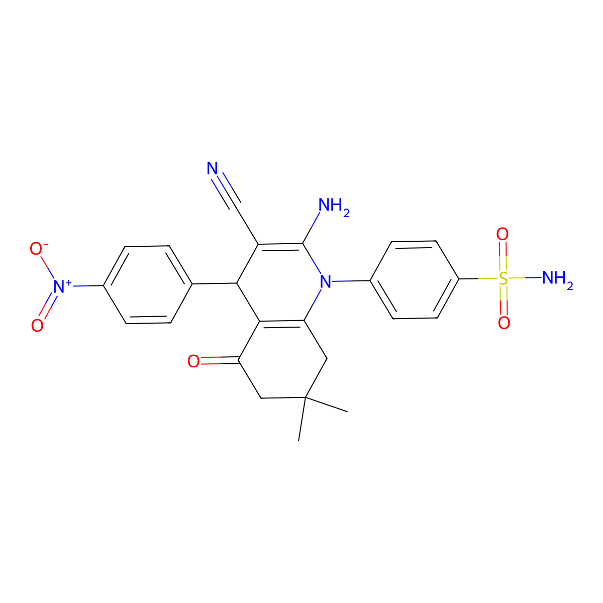 4-[2-amino-3-cyano-7,7-dimethyl-4-(4-nitrophenyl)-5-oxo-6,8-dihydro-4H-quinolin-1-yl]benzenesulfonamide molecular structure, CAS 718602-19-8