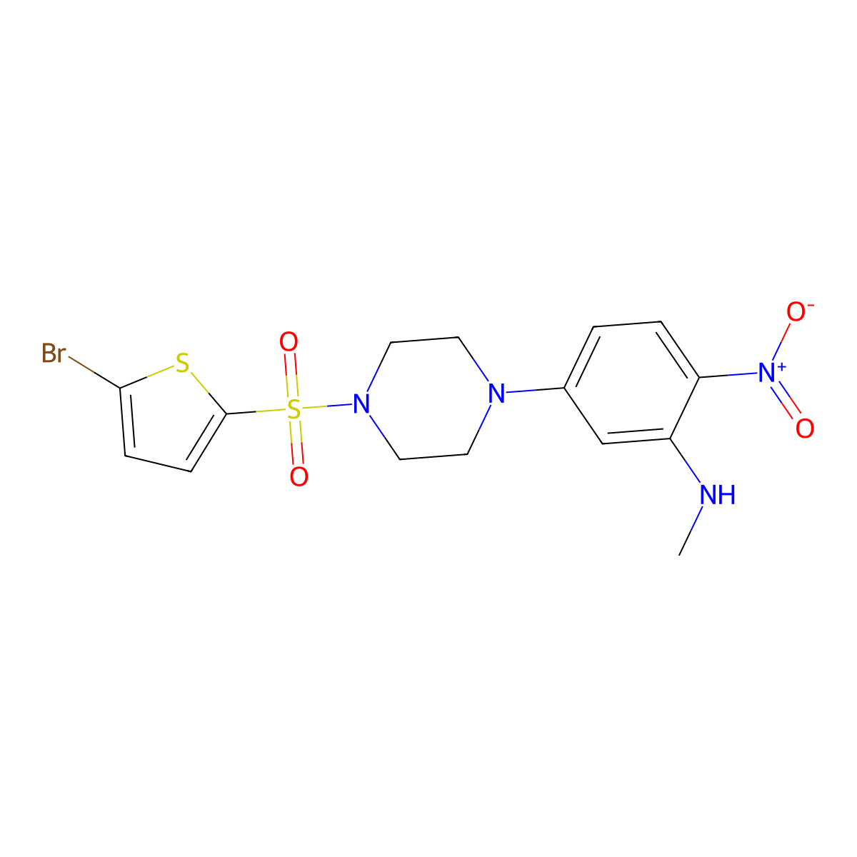 5-[4-(5-bromothiophen-2-yl)sulfonylpiperazin-1-yl]-N-methyl-2-nitroaniline molecular structure, CAS 718602-33-6