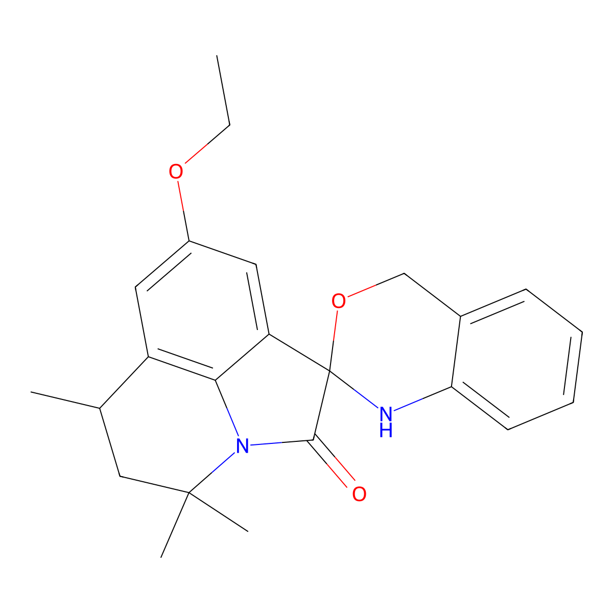8'-ethoxy-4',4',6'-trimethyl-1,4,5',6'-tetrahydro-4'H-spiro[3,1-benzoxazine-2,1'-pyrrolo[3,2,1-ij]quinolin]-2'-one molecular structure, CAS 718602-39-2