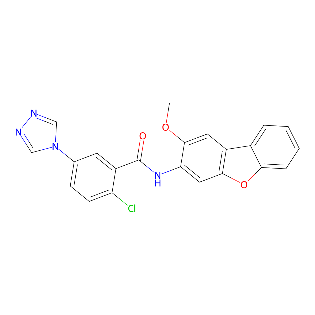 2-chloro-N-(2-methoxydibenzo[b,d]furan-3-yl)-5-(4H-1,2,4-triazol-4-yl)benzamide molecular structure, CAS 718602-62-1