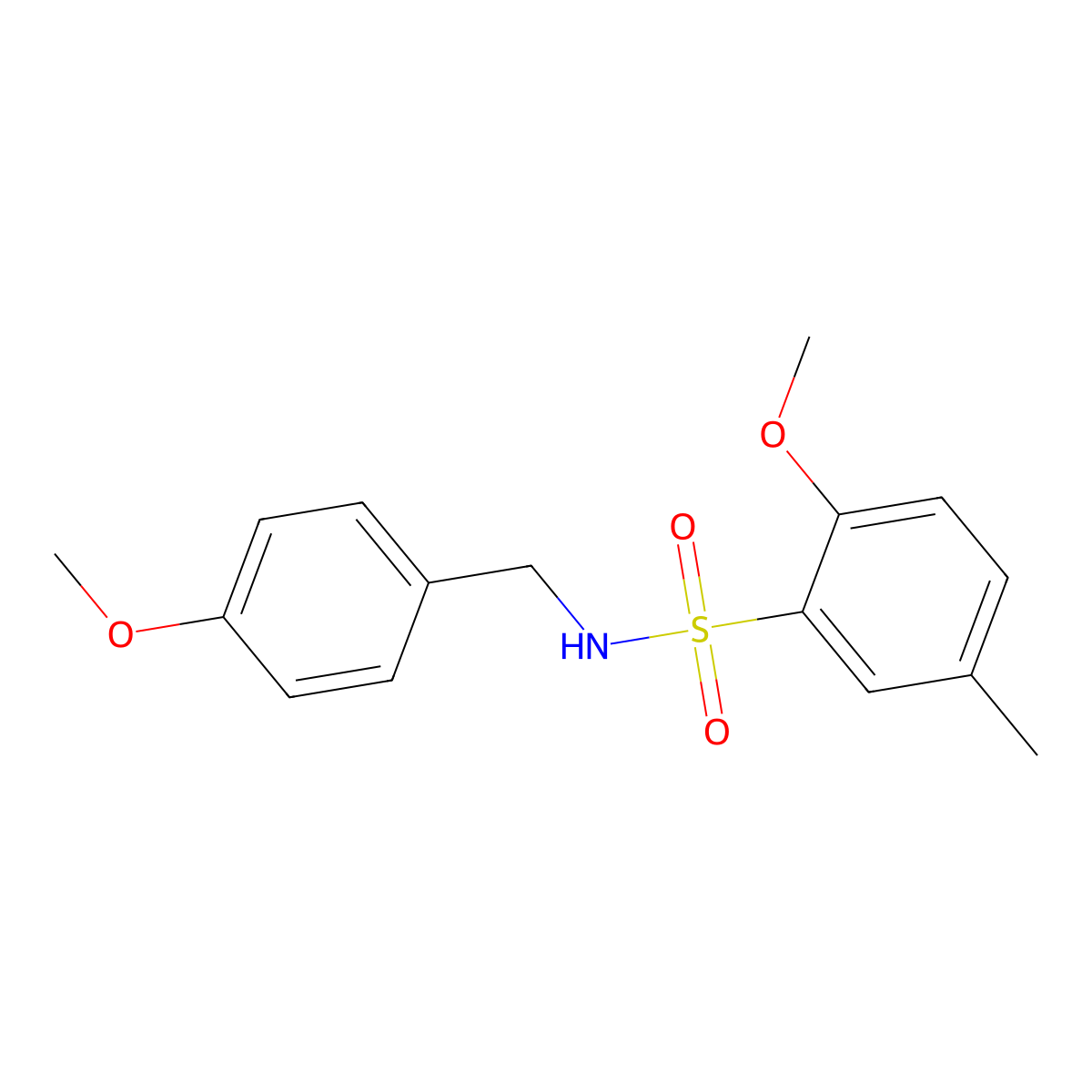 2-methoxy-N-[(4-methoxyphenyl)methyl]-5-methylbenzenesulfonamide molecular structure, CAS 718602-82-5