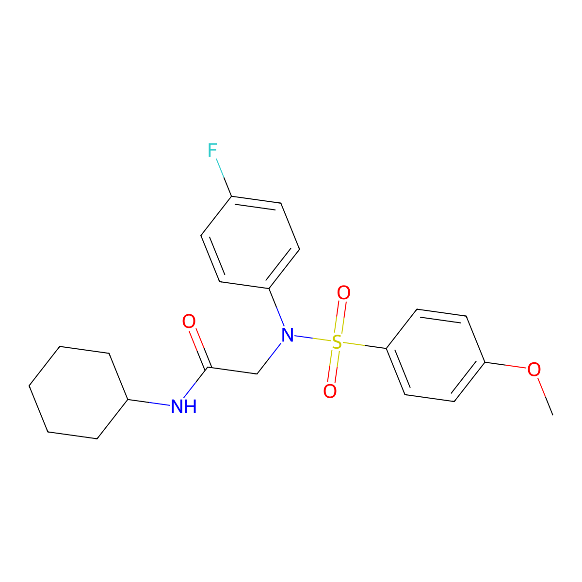 N-cyclohexyl-2-(4-fluoro-N-(4-methoxyphenyl)sulfonylanilino)acetamide molecular structure, CAS 718603-15-7