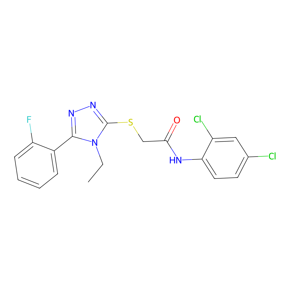 N-(2,4-dichlorophenyl)-2-[[4-ethyl-5-(2-fluorophenyl)-1,2,4-triazol-3-yl]sulfanyl]acetamide molecular structure, CAS 718603-20-4