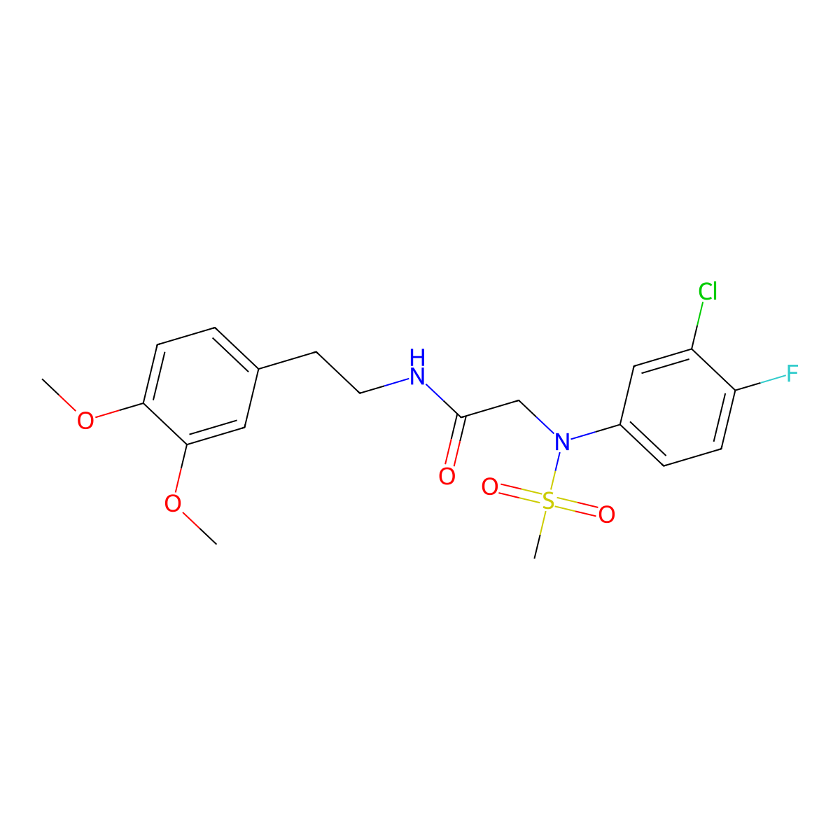 2-(3-chloro-4-fluoro-N-methylsulfonylanilino)-N-[2-(3,4-dimethoxyphenyl)ethyl]acetamide molecular structure, CAS 718603-25-9