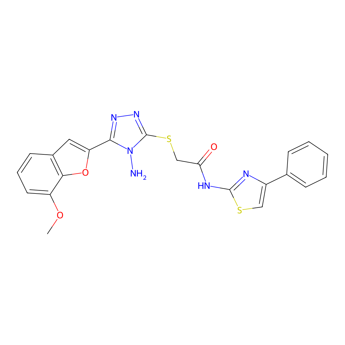 2-[[4-amino-5-(7-methoxy-1-benzofuran-2-yl)-1,2,4-triazol-3-yl]sulfanyl]-N-(4-phenyl-1,3-thiazol-2-yl)acetamide molecular structure, CAS 718603-33-9