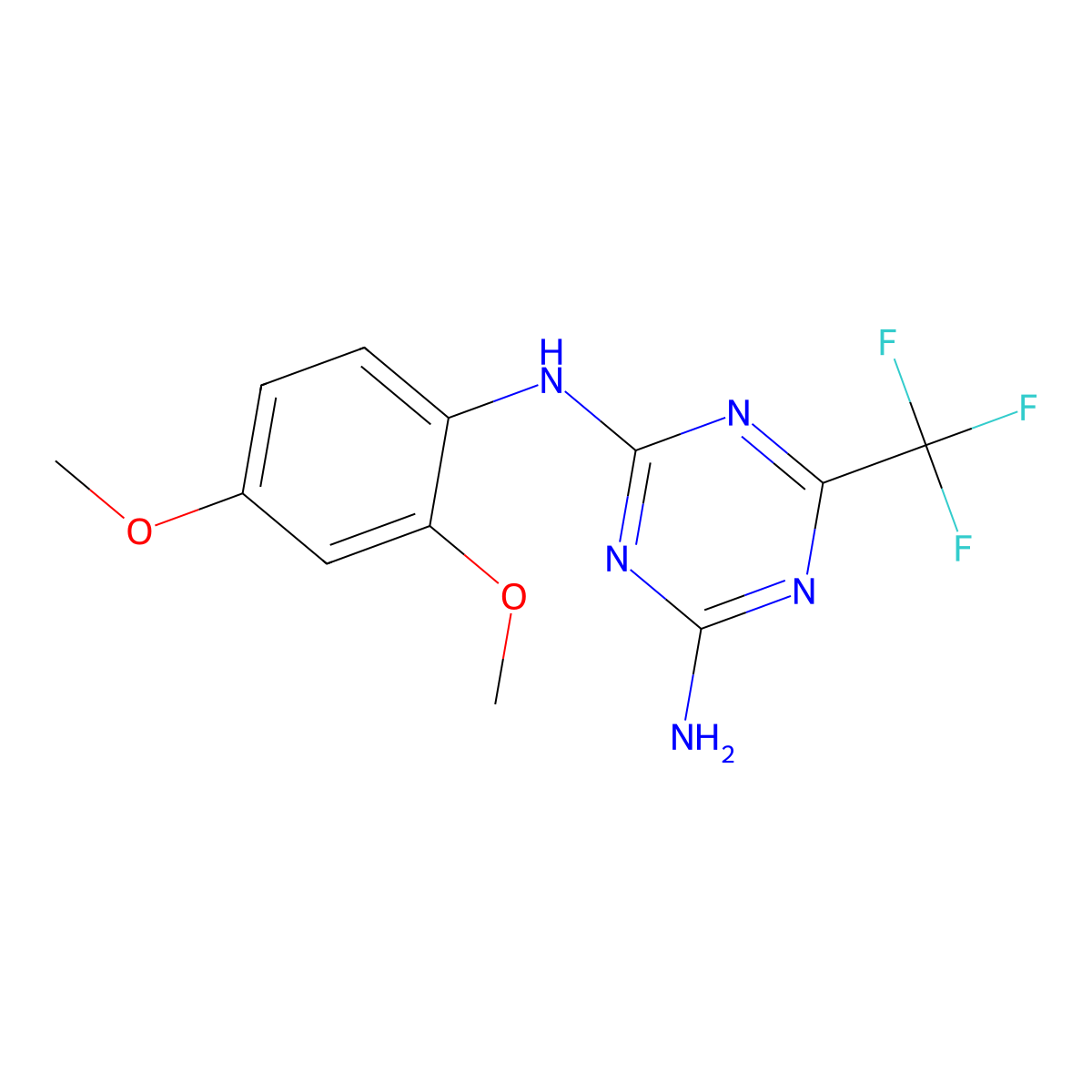 N-(2,4-dimethoxyphenyl)-6-(trifluoromethyl)-1,3,5-triazine-2,4-diamine molecular structure, CAS 718603-34-0