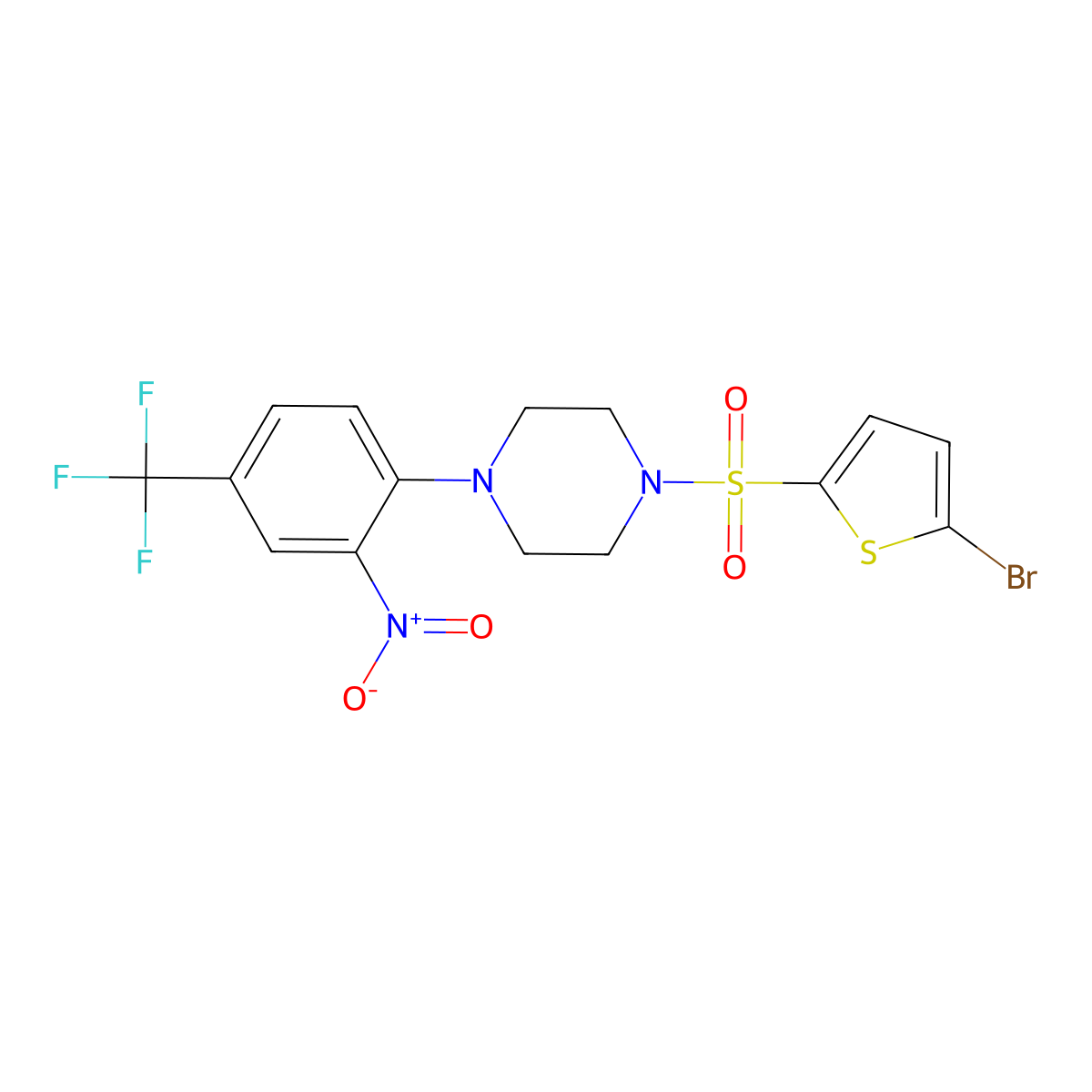 1-(5-Bromothiophen-2-yl)sulfonyl-4-[2-nitro-4-(trifluoromethyl)phenyl]piperazine molecular structure, CAS 718603-46-4