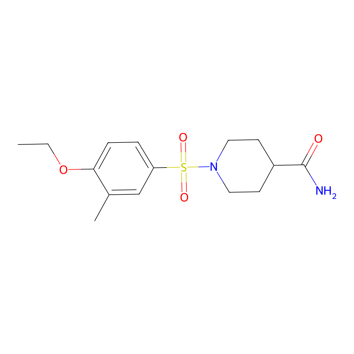 1-(4-Ethoxy-3-methylphenyl)sulfonylpiperidine-4-carboxamide molecular structure, CAS 718603-57-7