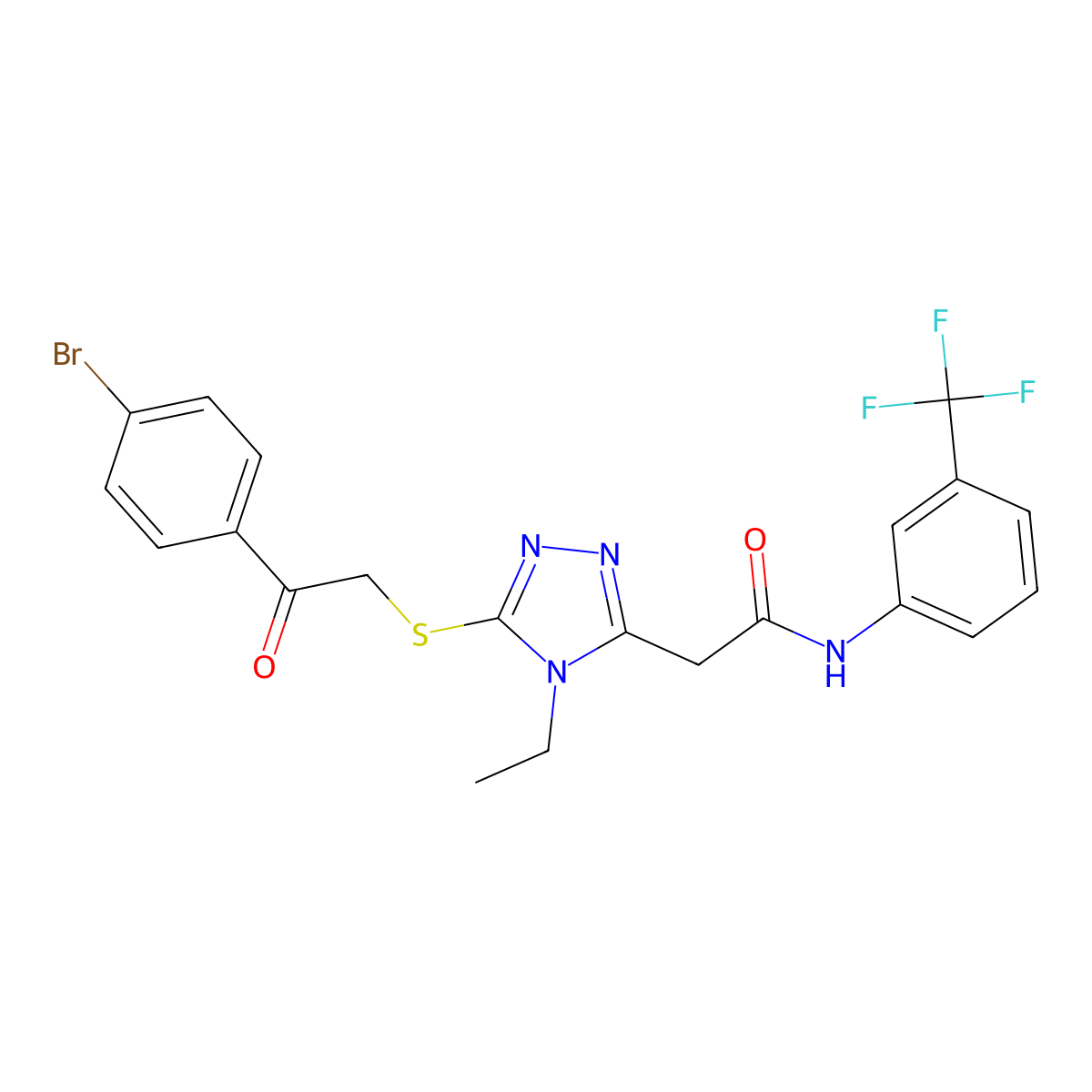 2-[5-[2-(4-bromophenyl)-2-oxoethyl]sulfanyl-4-ethyl-1,2,4-triazol-3-yl]-N-[3-(trifluoromethyl)phenyl]acetamide molecular structure, CAS 718603-99-7