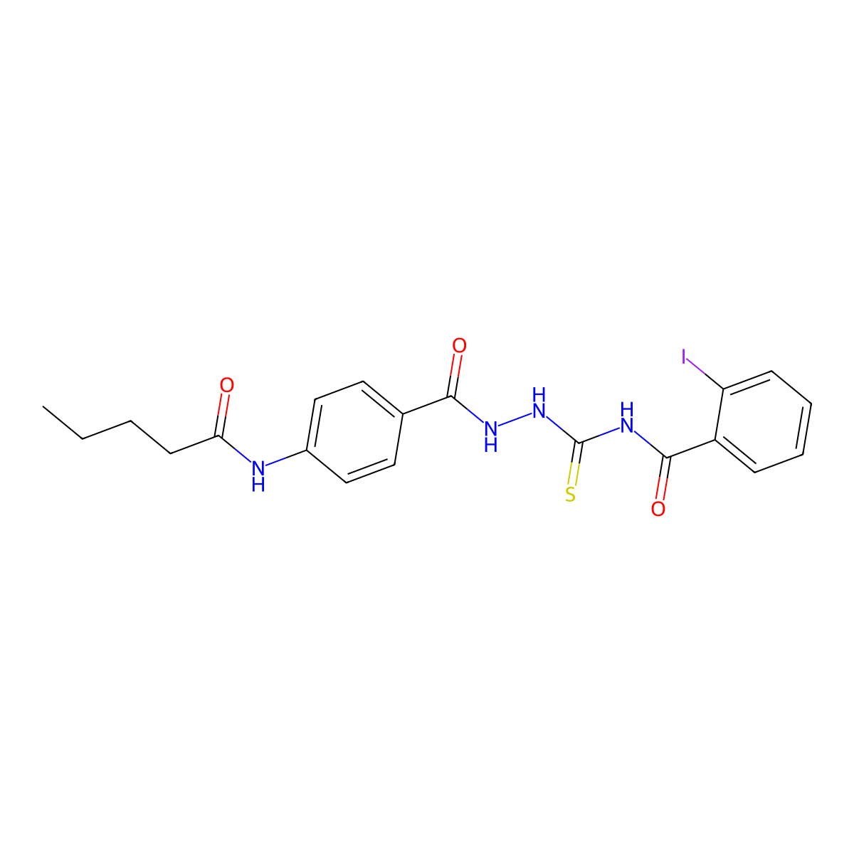 2-iodo-N-[[[4-(pentanoylamino)benzoyl]amino]carbamothioyl]benzamide molecular structure, CAS 718604-05-8