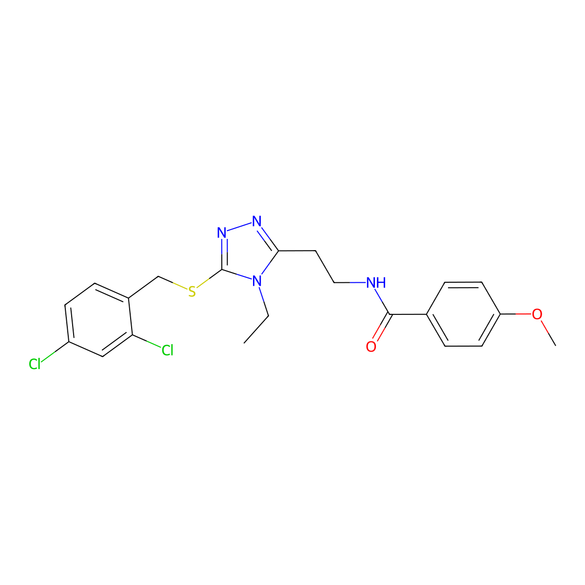 N-[2-[5-[(2,4-dichlorophenyl)methylsulfanyl]-4-ethyl-1,2,4-triazol-3-yl]ethyl]-4-methoxybenzamide molecular structure, CAS 718604-18-3