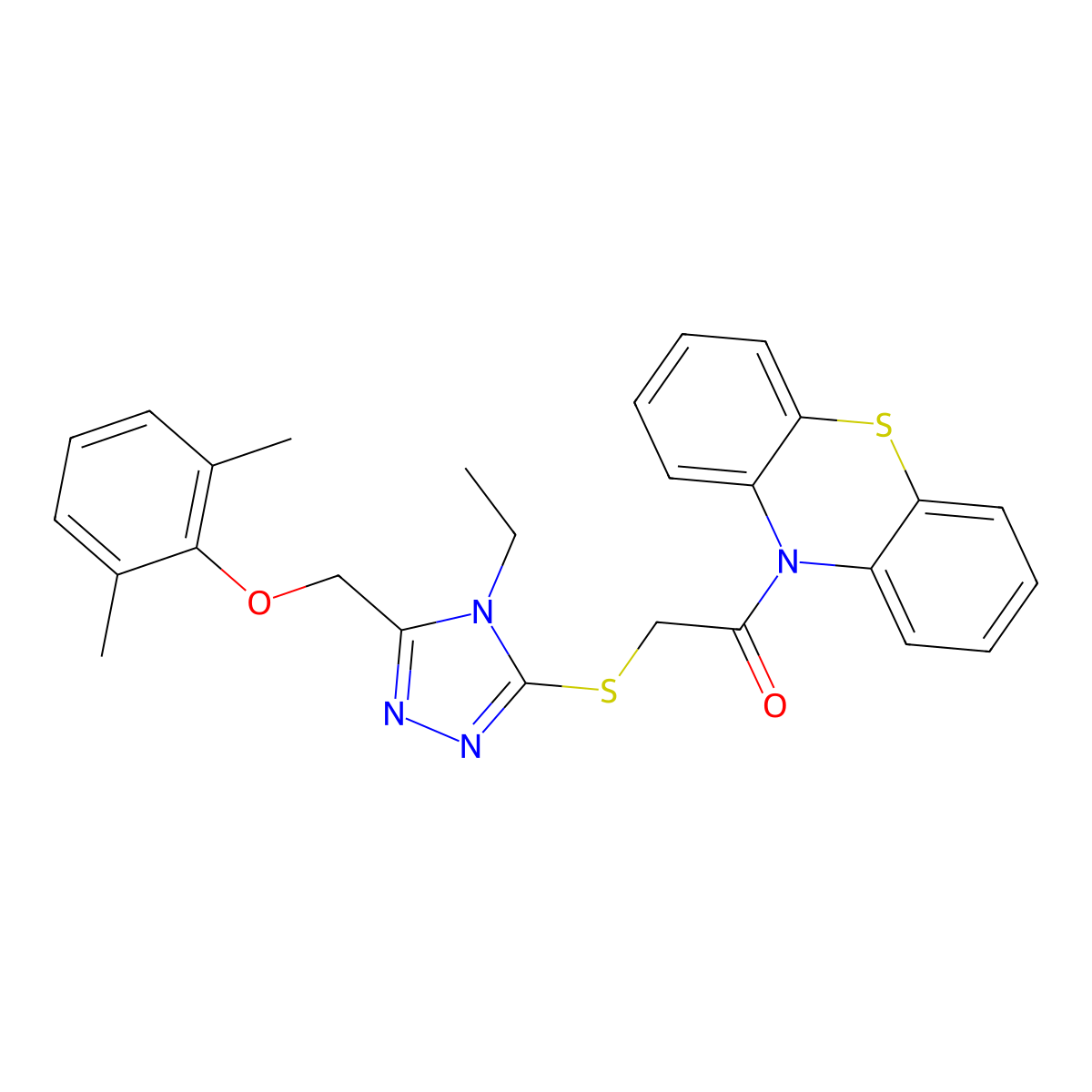 2-[[5-[(2,6-Dimethylphenoxy)methyl]-4-ethyl-1,2,4-triazol-3-yl]sulfanyl]-1-phenothiazin-10-ylethanone molecular structure, CAS 718604-20-7