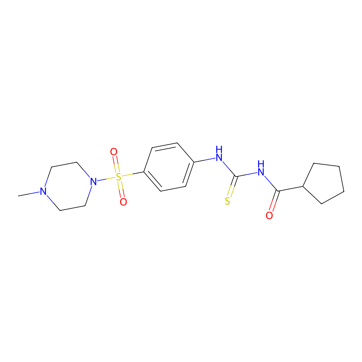 N-[({4-[(4-methyl-1-piperazinyl)sulfonyl]phenyl}amino)carbonothioyl]cyclopentanecarboxamide molecular structure, CAS 718604-22-9