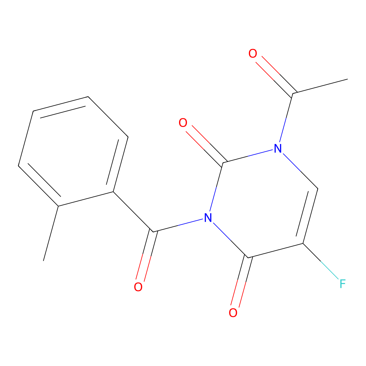 1-Acetyl-5-fluoro-3-(2-methylbenzoyl)-2,4(1H,3H)-pyrimidinedione molecular structure, CAS 71861-76-2