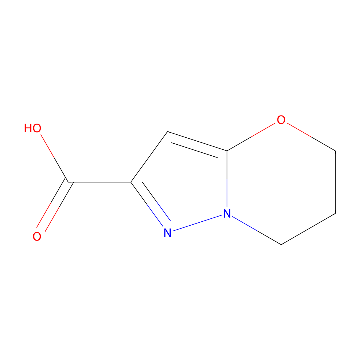 5H,6H,7H-pyrazolo(3,2-b)(1,3)oxazine-2-carboxylic acid molecular structure, CAS 718621-99-9