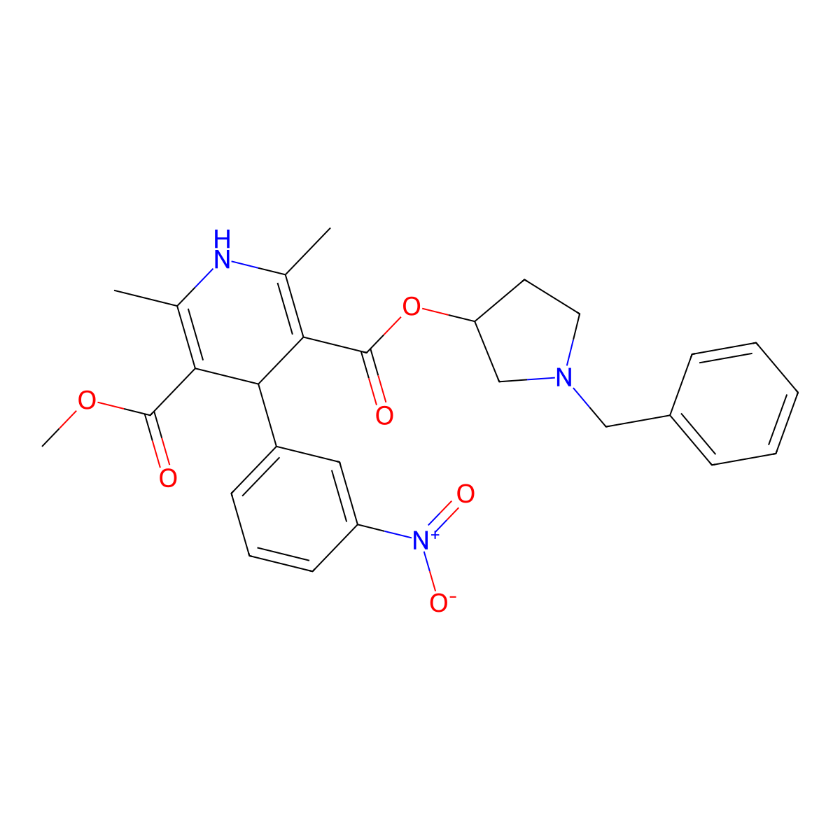 3-(1-Benzylpyrrolidin-3-yl) 5-methyl 2,6-dimethyl-4-(3-nitrophenyl)-1,4-dihydropyridine-3,5-dicarboxylate molecular structure, CAS 71863-55-3