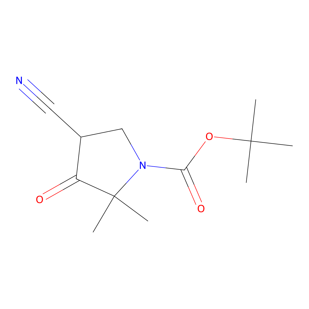 Tert-butyl 4-cyano-2,2-dimethyl-3-oxopyrrolidine-1-carboxylate molecular structure, CAS 718632-42-9