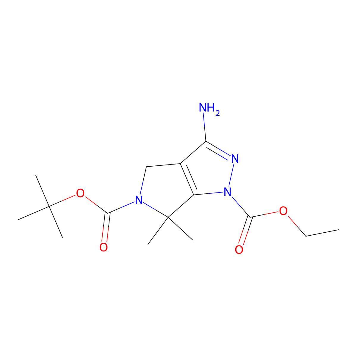 5-tert-butyl 1-ethyl 3-amino-6,6-dimethylpyrrolo[3,4-c]pyrazole-1,5(4H,6H)-dicarboxylate molecular structure, CAS 718632-47-4