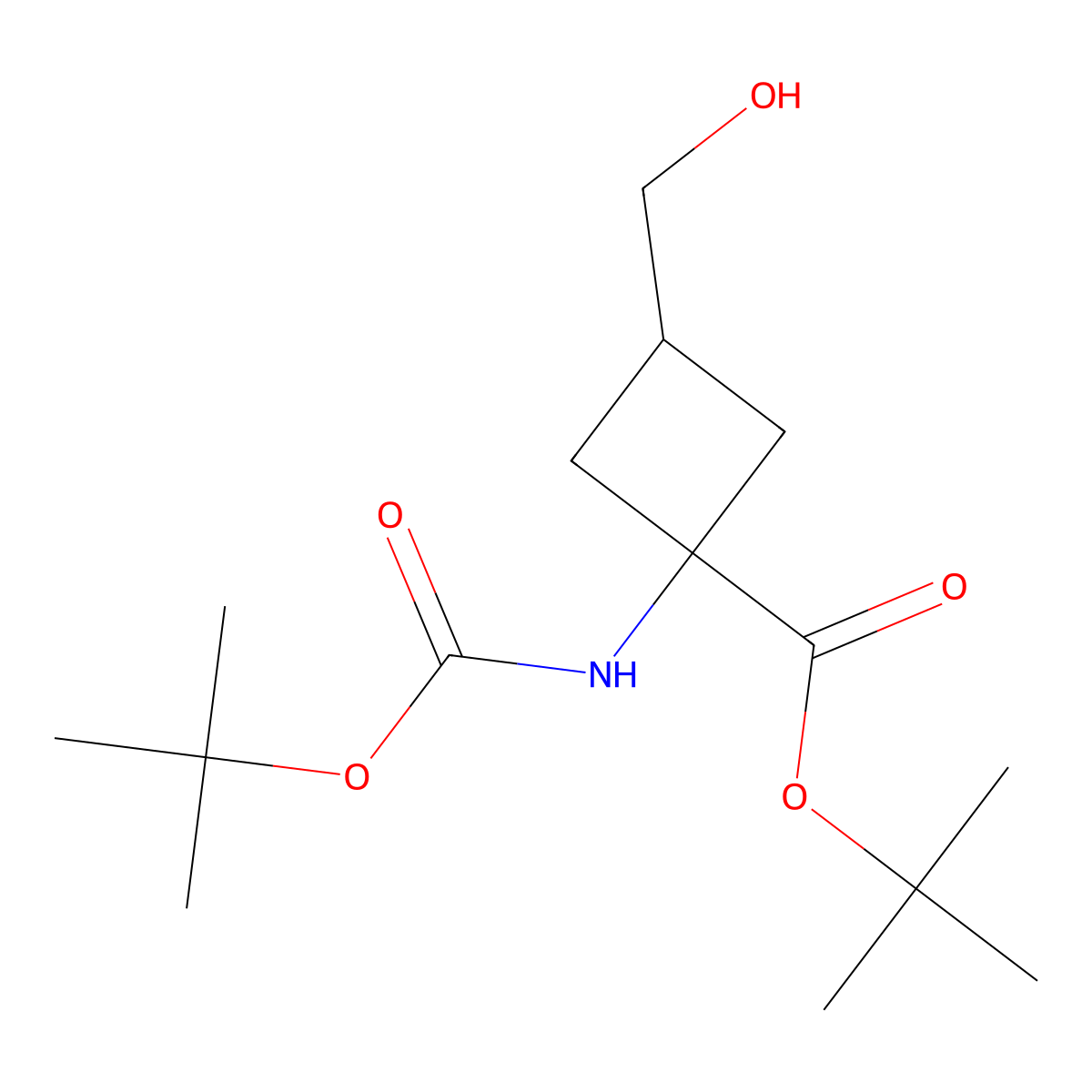 Tert-butyl 1-{[(tert-butoxy)carbonyl]amino}-3-(hydroxymethyl)cyclobutane-1-carboxylate molecular structure, CAS 718638-97-2