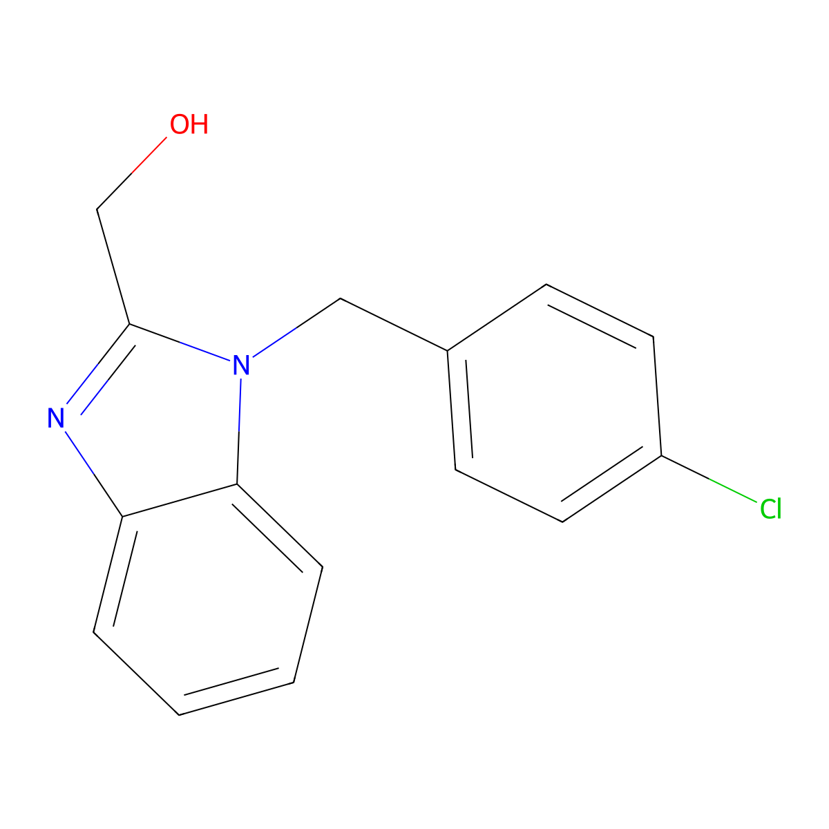 (1-((4-chlorophenyl)methyl)-1H-1,3-benzodiazol-2-yl)methanol molecular structure, CAS 7187-31-7