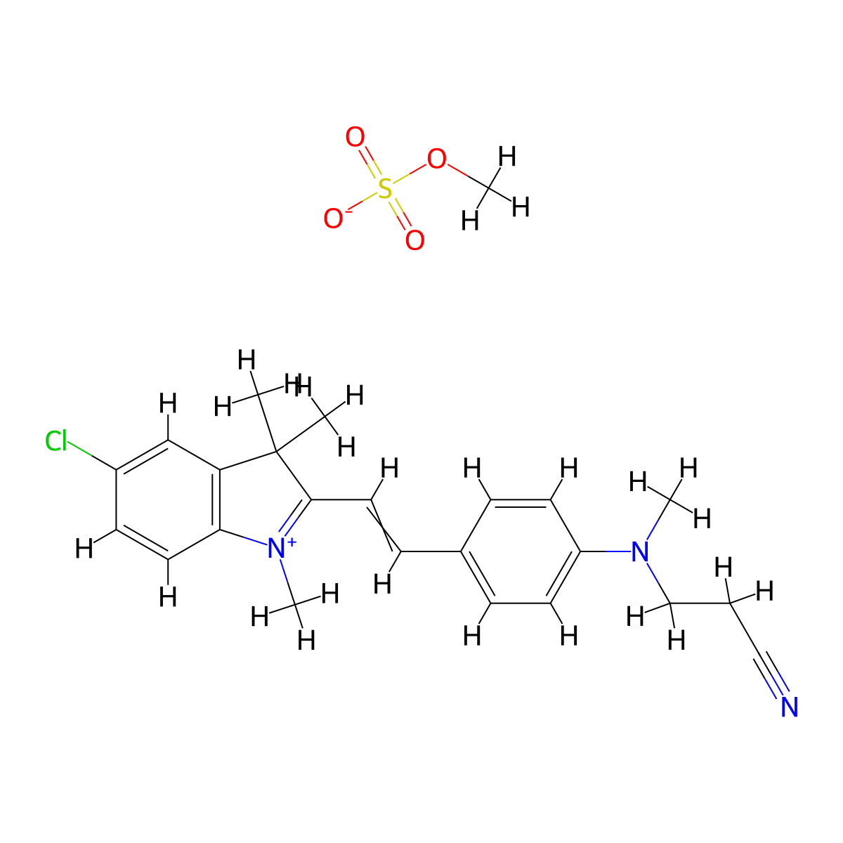 3H-Indolium, 5-chloro-2-[2-[4-[(2-cyanoethyl)methylamino]phenyl]ethenyl]-1,3,3-trimethyl-, methyl sulfate (1:1) molecular structure, CAS 71873-57-9