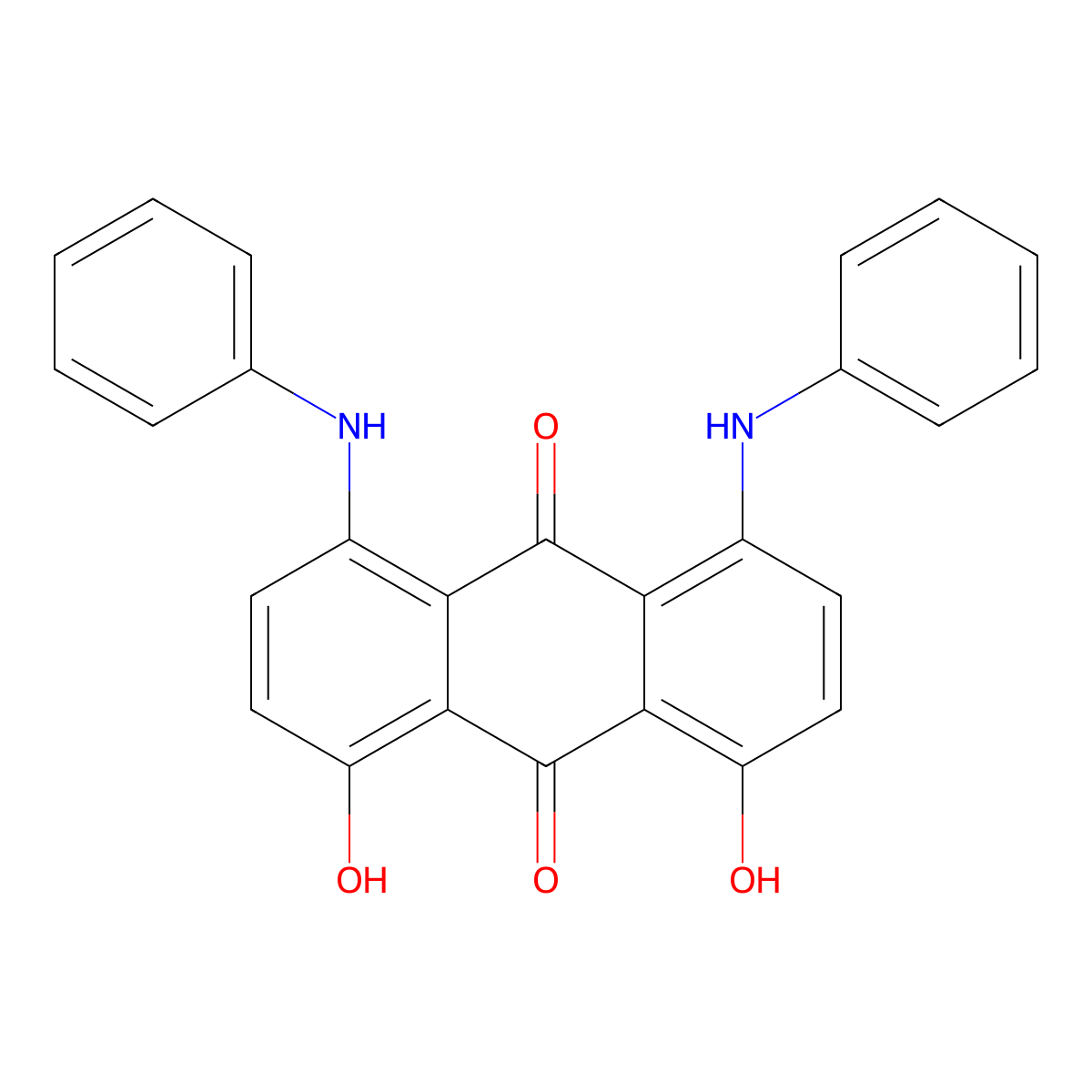 9,10-Anthracenedione, 1,8-dihydroxy-4,5-bis(phenylamino)- molecular structure, CAS 71873-61-5