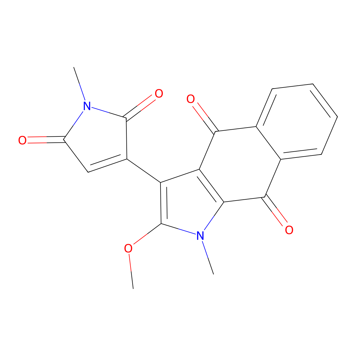 2-Methoxy-1-methyl-3-(1-methyl-2,5-dioxopyrrol-3-yl)benzo[f]indole-4,9-dione molecular structure, CAS 71905-72-1