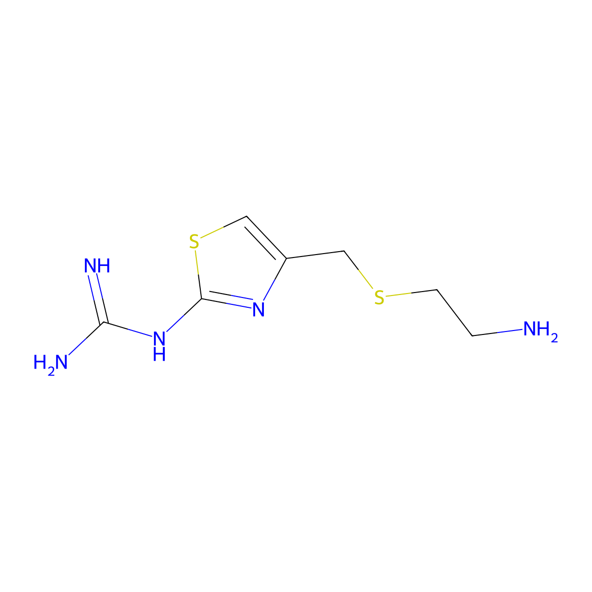 2-[4-(2-Aminoethylsulfanylmethyl)-1,3-thiazol-2-yl]guanidine molecular structure, CAS 71916-66-0