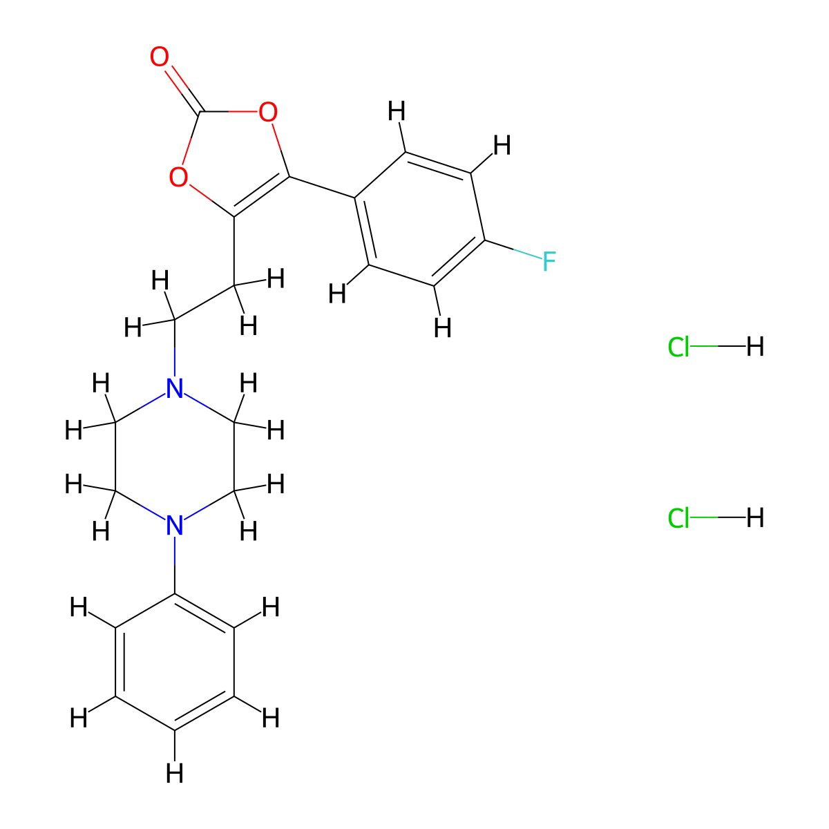 1,3-Dioxol-2-one, 4-(4-fluorophenyl)-5-(2-(4-phenyl-1-piperazinyl)ethyl)-, dihydrochloride molecular structure, CAS 71922-95-7