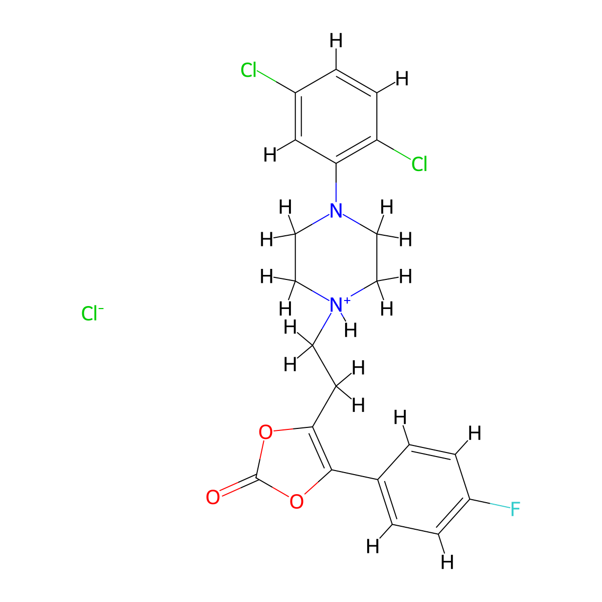 1,3-Dioxol-2-one, 5-(2-(4-(2,5-dichlorophenyl)-1-piperazinyl)ethyl)-4-(4-fluorophenyl)-, hydrochloride molecular structure, CAS 71923-06-3