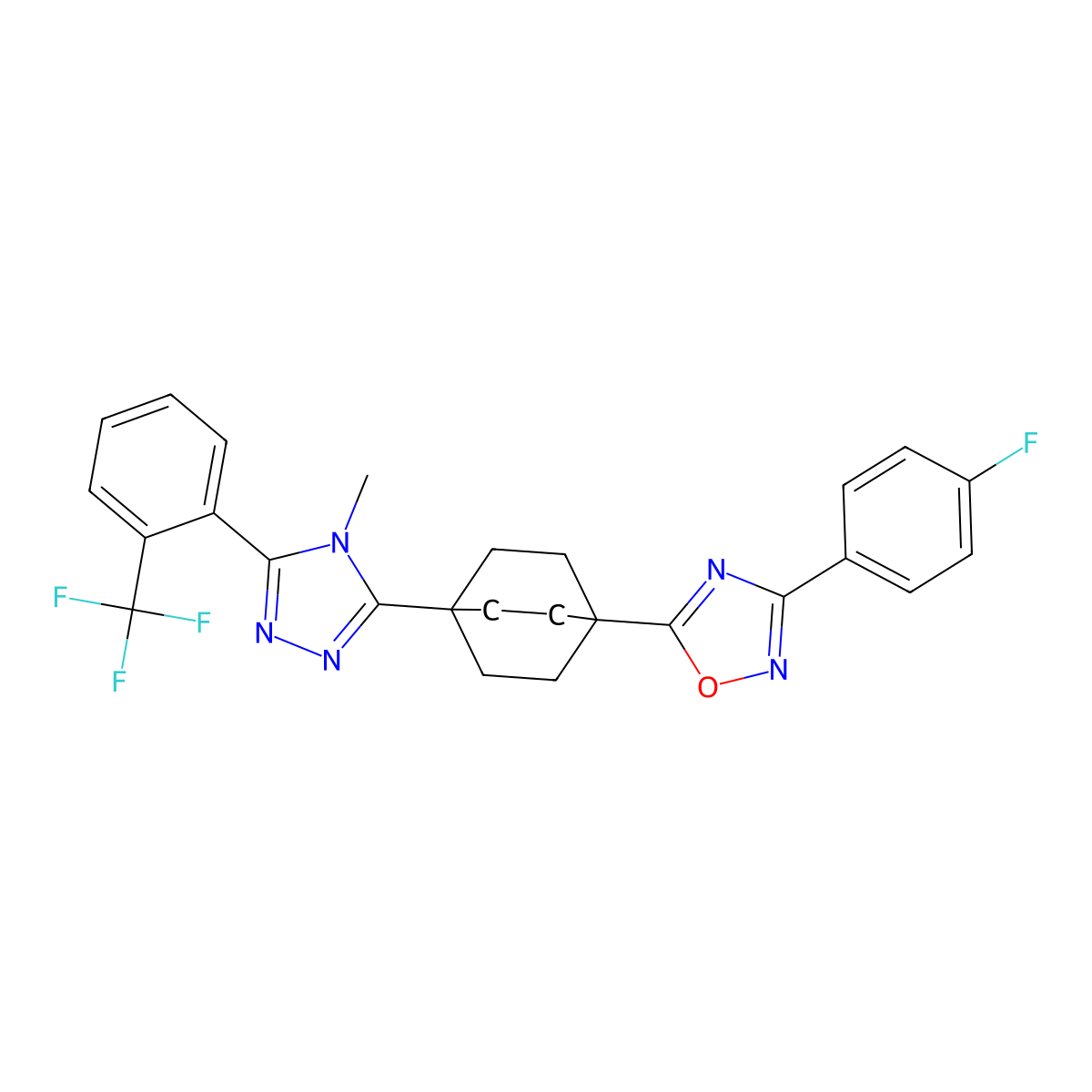 3-(4-Fluorophenyl)-5-(4-(4-methyl-5-(2-(trifluoromethyl)phenyl)-4H-1,2,4-triazol-3-yl)bicyclo(2.2.2)octan-1-yl)-1,2,4-oxadiazole molecular structure, CAS 719272-75-0