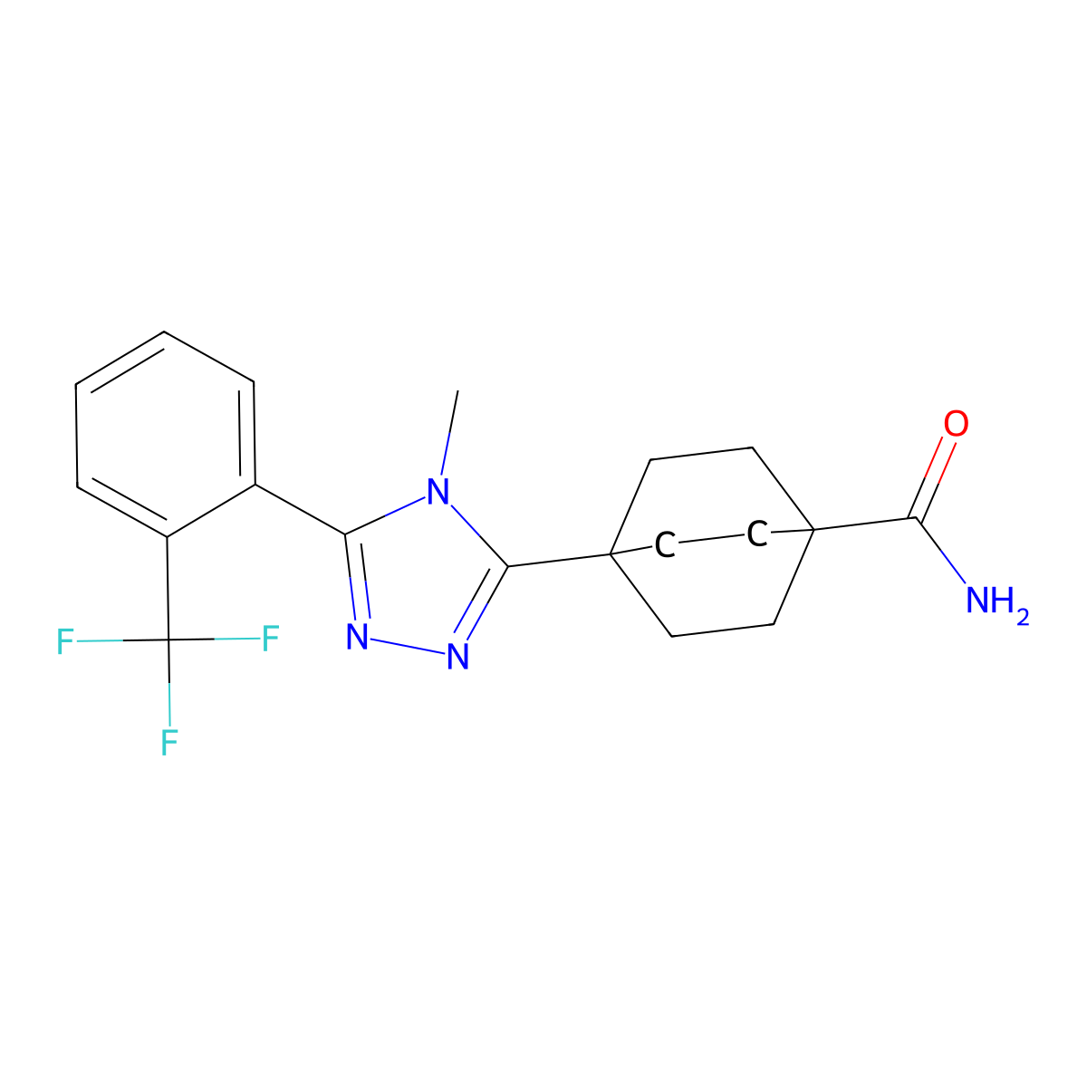 4-(4-Methyl-5-(2-(trifluoromethyl)phenyl)-4H-1,2,4-triazol-3-yl)bicyclo[2.2.2]octane-1-carboxamide molecular structure, CAS 719274-83-6