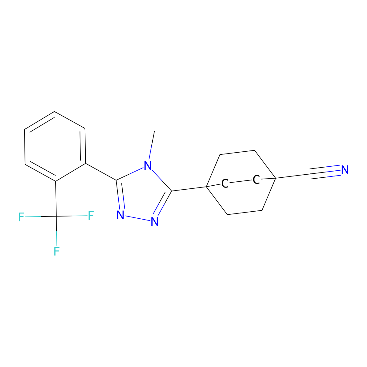 4-(4-Methyl-5-(2-(trifluoromethyl)phenyl)-4H-1,2,4-triazol-3-yl)bicyclo[2.2.2]octane-1-carbonitrile molecular structure, CAS 719274-84-7