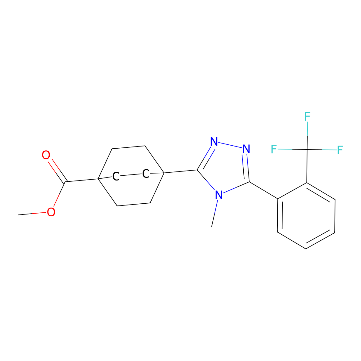 Methyl 4-(4-methyl-5-(2-(trifluoromethyl)phenyl)-4H-1,2,4-triazol-3-yl)bicyclo[2.2.2]octane-1-carboxylate molecular structure, CAS 719274-90-5