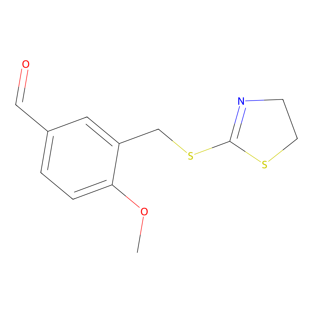 3-[(4,5-Dihydro-1,3-thiazol-2-ylsulfanyl)methyl]-4-methoxybenzaldehyde molecular structure, CAS 719280-54-3
